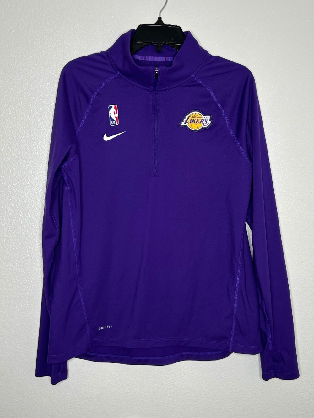Nike Los Angeles Lakers Womens Purple 1/4 Zip Dri-Fit Pullover Shirt Size L